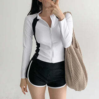 God Line UV Protection Long Sleeve Zip-Up Rash Guard Swimsuit
