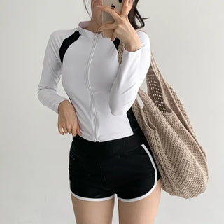 God Line UV Protection Long Sleeve Zip-Up Rash Guard Swimsuit