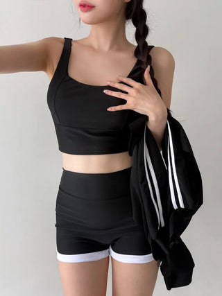 Backless Piece High-Waisted Zip-Up Rash Guard Swimsuit