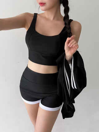 Backless Piece High-Waisted Zip-Up Rash Guard Swimsuit
