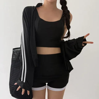 Backless Piece High-Waisted Zip-Up Rash Guard Swimsuit