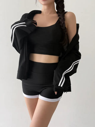 Backless Piece High-Waisted Zip-Up Rash Guard Swimsuit