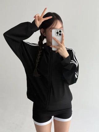 Backless Piece High-Waisted Zip-Up Rash Guard Swimsuit