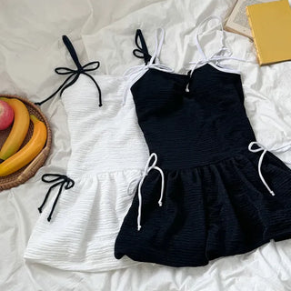 Balloon Shirred Ribbon String One-Piece Swimsuit