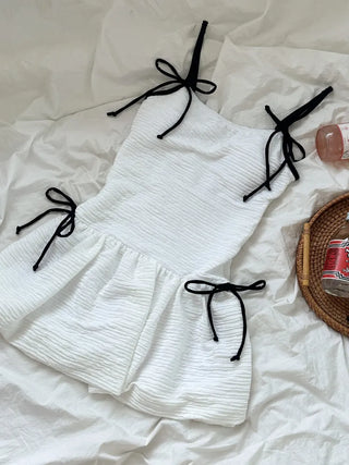 Balloon Shirred Ribbon String One-Piece Swimsuit