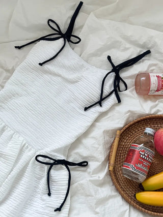 Balloon Shirred Ribbon String One-Piece Swimsuit