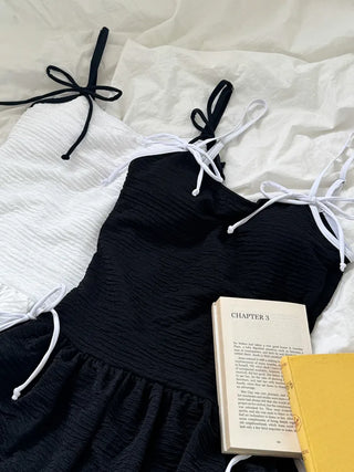 Balloon Shirred Ribbon String One-Piece Swimsuit