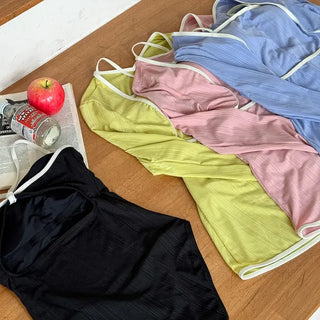 Sweet Color Block Cardigan One-Piece Set Monokini Swimsuit