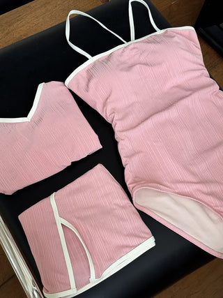 Sweet Color Block Cardigan One-Piece Set Monokini Swimsuit