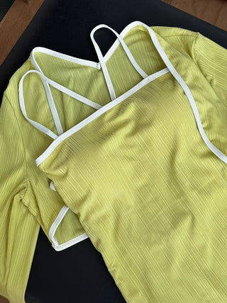 Sweet Color Block Cardigan One-Piece Set Monokini Swimsuit