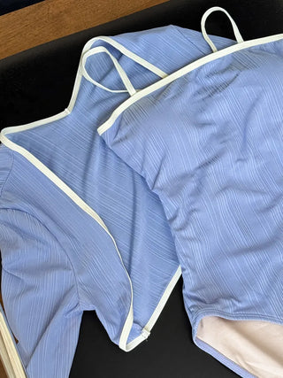 Sweet Color Block Cardigan One-Piece Set Monokini Swimsuit