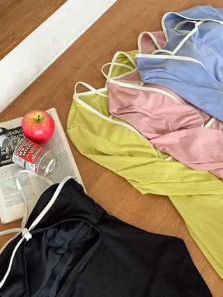 Sweet Color Block Cardigan One-Piece Set Monokini Swimsuit