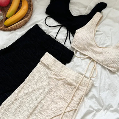 Strap Knit Slit Long Skirt Two-Piece Swimsuit