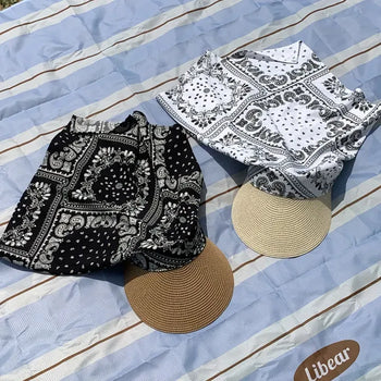 Cover Pattern Scarf Bandana Straw Brimmed Hat
