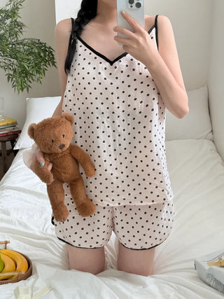 Dot Pops Summer Sleeveless Top & Shorts Two-Piece Pajama Set