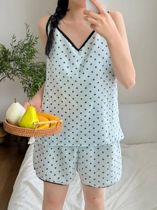 Dot Pops Summer Sleeveless Top & Shorts Two-Piece Pajama Set