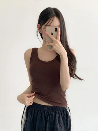 New Roni Basic Daily Plain Sleeveless Sleeveless Bra Cup Sleeveless Top