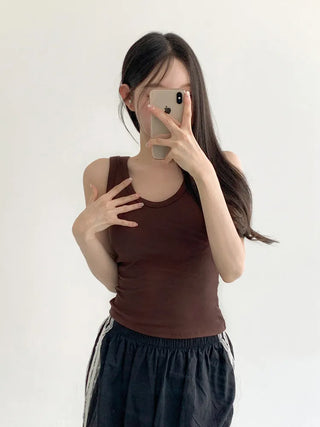 New Roni Basic Daily Plain Sleeveless Sleeveless Bra Cup Sleeveless Top