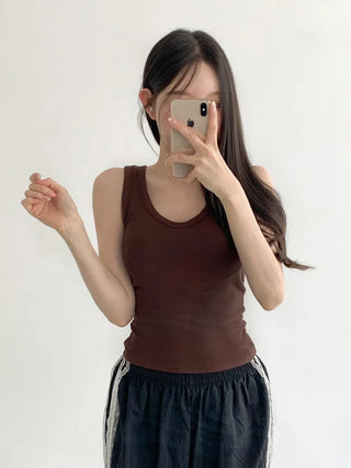 New Roni Basic Daily Plain Sleeveless Sleeveless Bra Cup Sleeveless Top