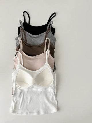 New Round Ribbed Sleeveless Cup Top Basic Daily Bra Cup Strap Sleeveless