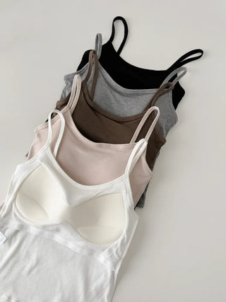 New Round Ribbed Sleeveless Cup Top Basic Daily Bra Cup Strap Sleeveless