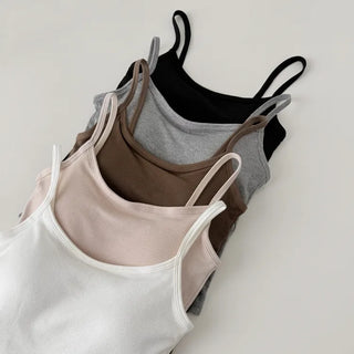 New Round Ribbed Sleeveless Cup Top Basic Daily Bra Cup Strap Sleeveless