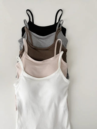 New Round Ribbed Sleeveless Cup Top Basic Daily Bra Cup Strap Sleeveless