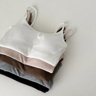 New Round Ribbed Sleeveless Cup Top Basic Daily Bra Cup Strap Sleeveless