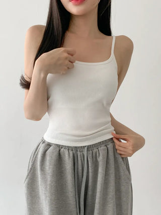 New Round Ribbed Sleeveless Cup Top Basic Daily Bra Cup Strap Sleeveless