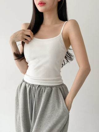 New Round Ribbed Sleeveless Cup Top Basic Daily Bra Cup Strap Sleeveless
