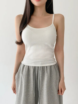 New Round Ribbed Sleeveless Cup Top Basic Daily Bra Cup Strap Sleeveless