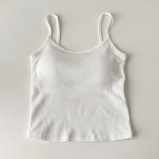 New Round Ribbed Sleeveless Cup Top Basic Daily Bra Cup Strap Sleeveless