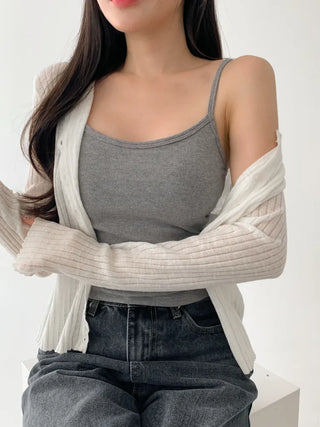 New Round Ribbed Sleeveless Cup Top Basic Daily Bra Cup Strap Sleeveless