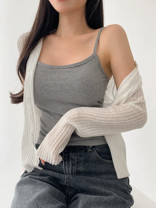 New Round Ribbed Sleeveless Cup Top Basic Daily Bra Cup Strap Sleeveless