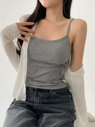 New Round Ribbed Sleeveless Cup Top Basic Daily Bra Cup Strap Sleeveless