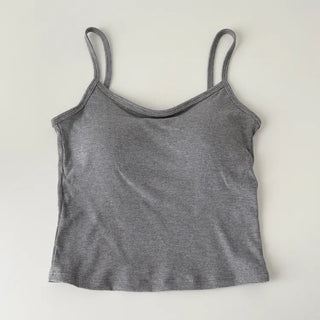 New Round Ribbed Sleeveless Cup Top Basic Daily Bra Cup Strap Sleeveless