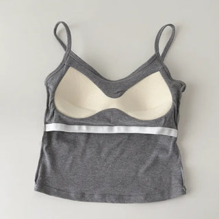 New Round Ribbed Sleeveless Cup Top Basic Daily Bra Cup Strap Sleeveless