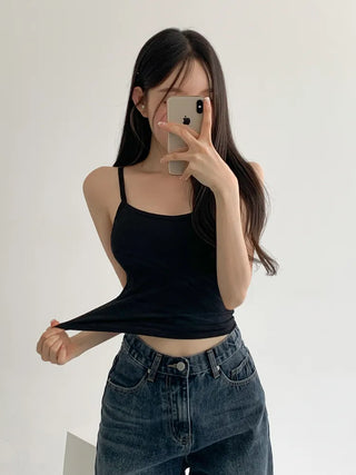 New Round Ribbed Sleeveless Cup Top Basic Daily Bra Cup Strap Sleeveless