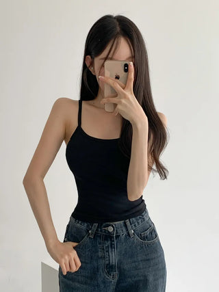 New Round Ribbed Sleeveless Cup Top Basic Daily Bra Cup Strap Sleeveless