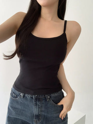 New Round Ribbed Sleeveless Cup Top Basic Daily Bra Cup Strap Sleeveless