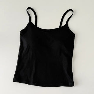 New Round Ribbed Sleeveless Cup Top Basic Daily Bra Cup Strap Sleeveless