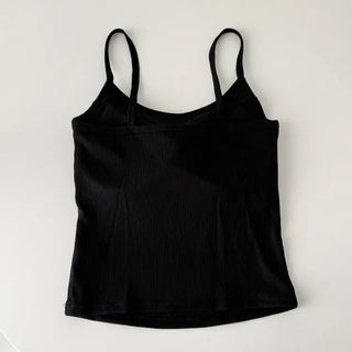New Round Ribbed Sleeveless Cup Top Basic Daily Bra Cup Strap Sleeveless