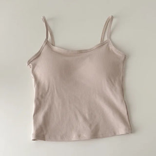 New Round Ribbed Sleeveless Cup Top Basic Daily Bra Cup Strap Sleeveless