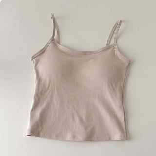 New Round Ribbed Sleeveless Cup Top Basic Daily Bra Cup Strap Sleeveless