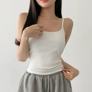New Round Ribbed Sleeveless Cup Top Basic Daily Bra Cup Strap Sleeveless