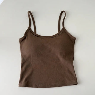 New Round Ribbed Sleeveless Cup Top Basic Daily Bra Cup Strap Sleeveless
