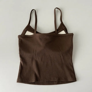 New Round Ribbed Sleeveless Cup Top Basic Daily Bra Cup Strap Sleeveless