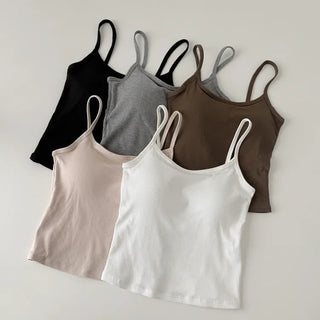 New Round Ribbed Sleeveless Cup Top Basic Daily Bra Cup Strap Sleeveless