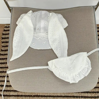 White Bunny Punched Lace Strap Belt Bag Hat 2 Types