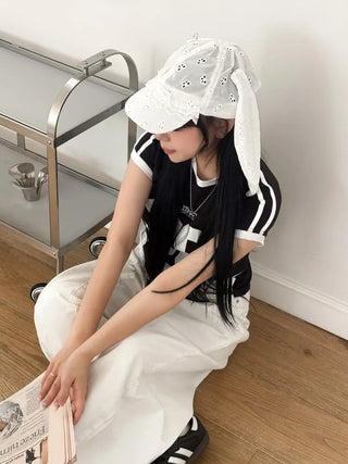 White Bunny Punched Lace Strap Belt Bag Hat 2 Types